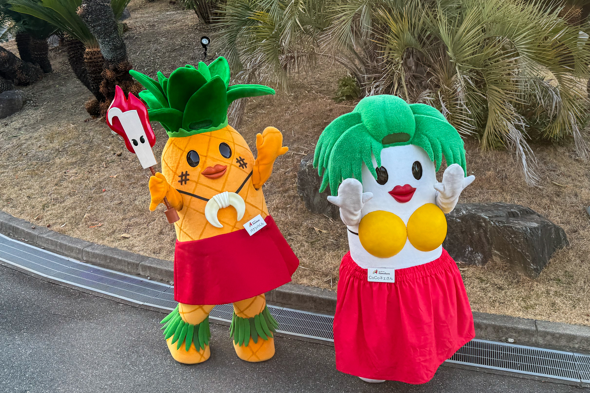 帰りのバスを見送ってくれたCoCoネェさんとパナシバくん