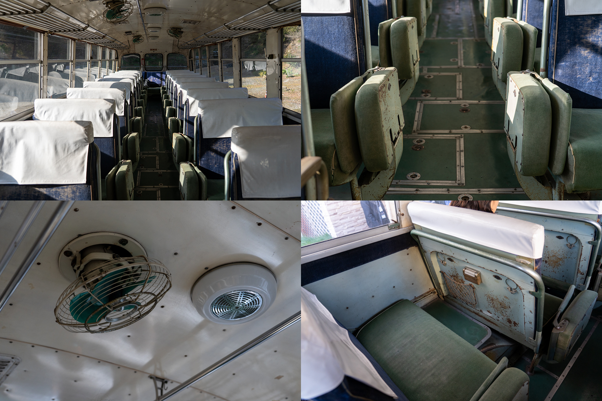 補助席が両側にあって最大6名が横一列に座れる。なお普段このバスはNPOバス保存会（茨城県石岡市）が管理・保存している