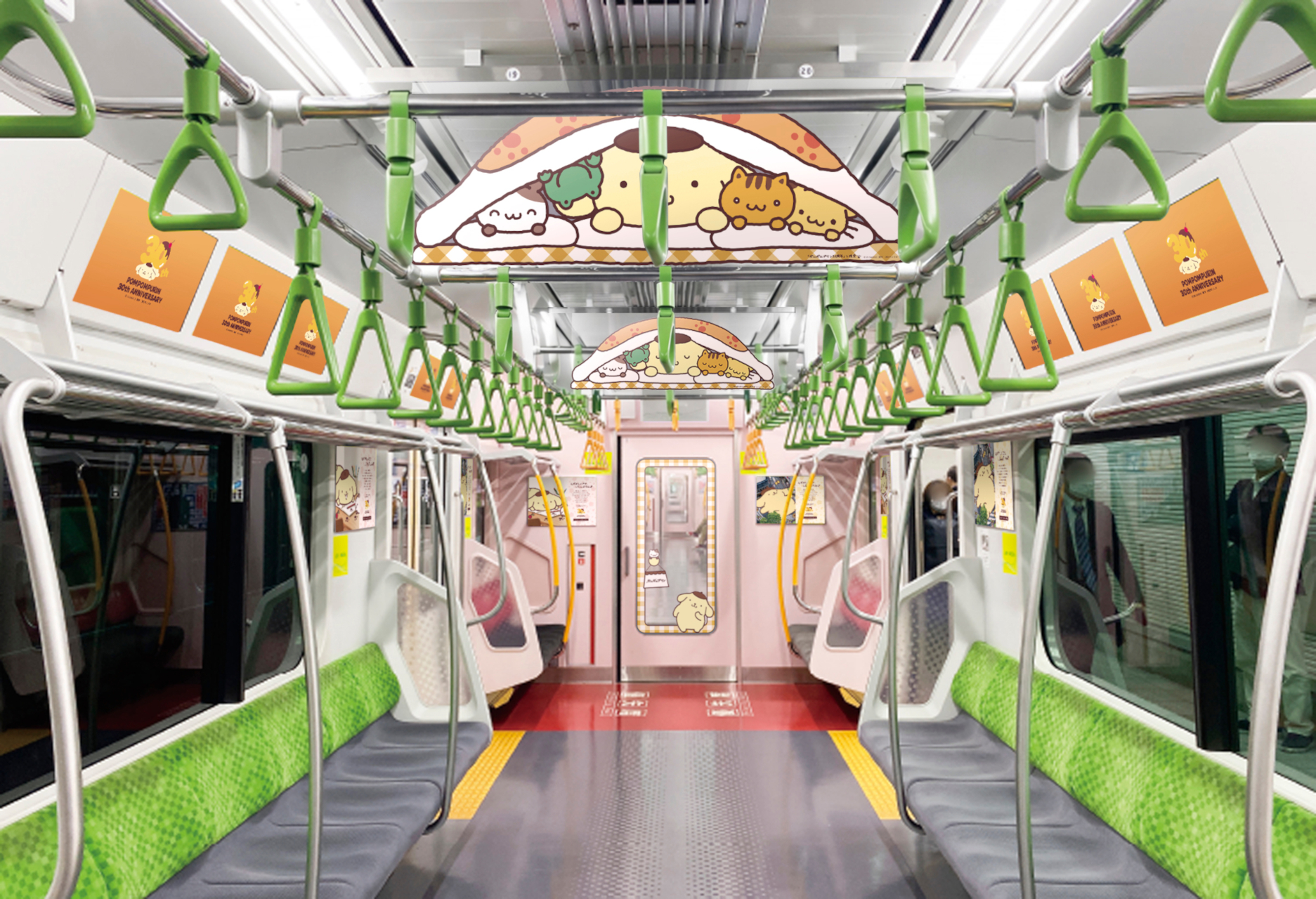 中吊りから車内サイネージまでポムポムプリンがジャック