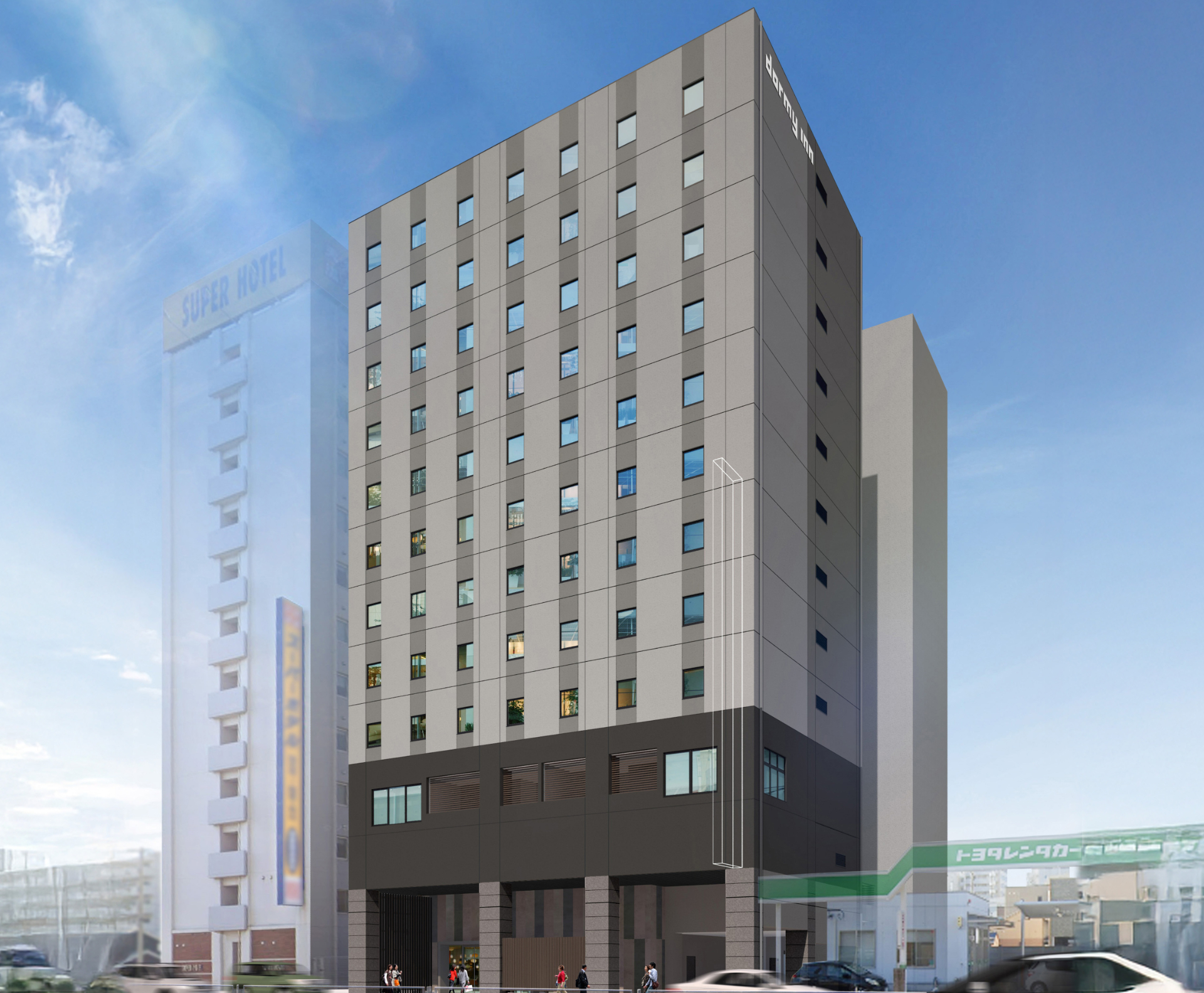 近鉄四日市駅から徒歩約6分の場所に開業する「ドーミーイン四日市」