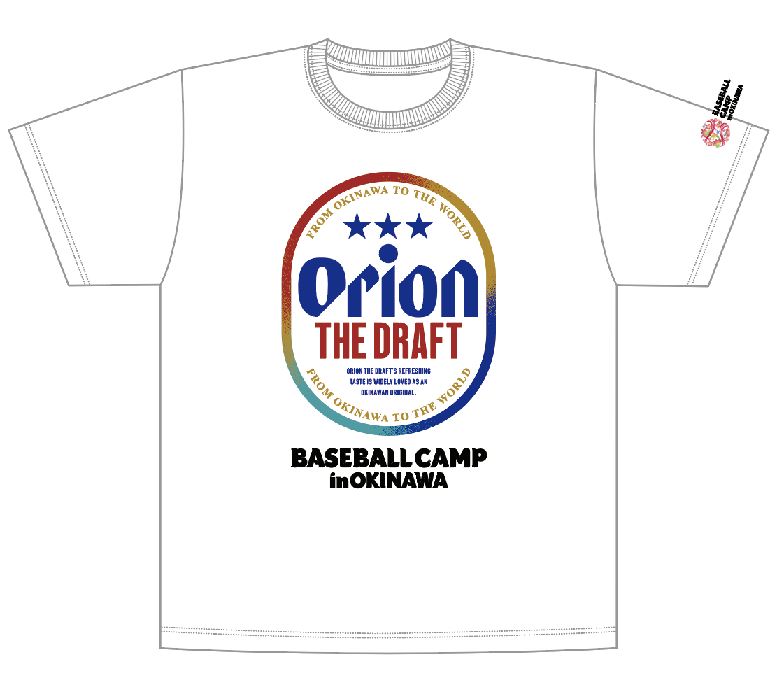 オリオン×「Baseball CAMP」ロゴTシャツ（3850円）、ホワイト1色、M・L・XL展開