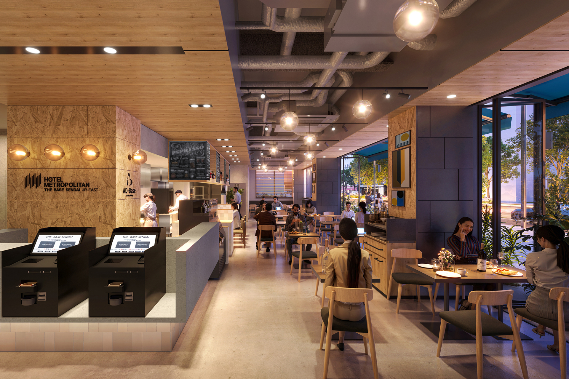 1階にはオールデイダイニング「AD-Base」