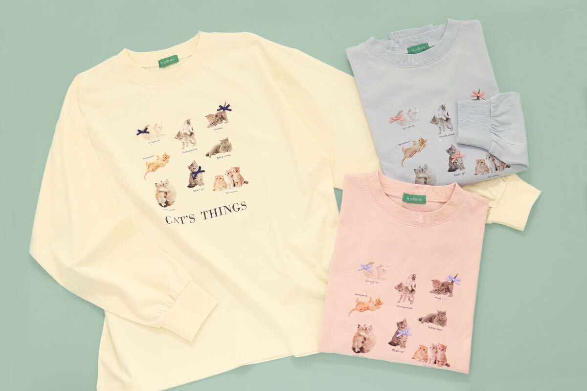 いろいろなポーズの子猫が9匹デザインされた「le petale CATsリボンロンT」。各4400円