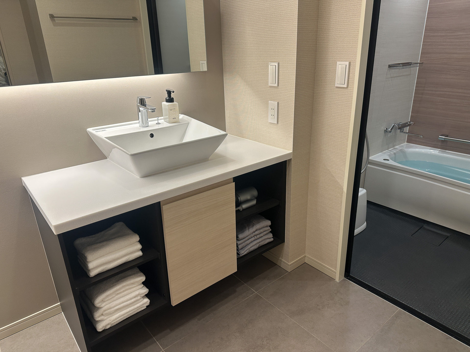 洗面所やバスルームはホテルというよりマンションの家庭用のような雰囲気