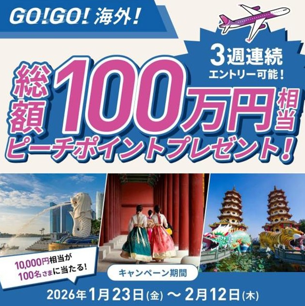 国際線予約に使える1万円相当のポイントをプレゼント