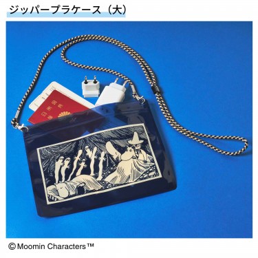 ジッパープラケース（小・中・大・縦長の4枚入り）。チケット入れやレシート保管など、マルチに使え、ショルダーストラップを取り付けることも可能