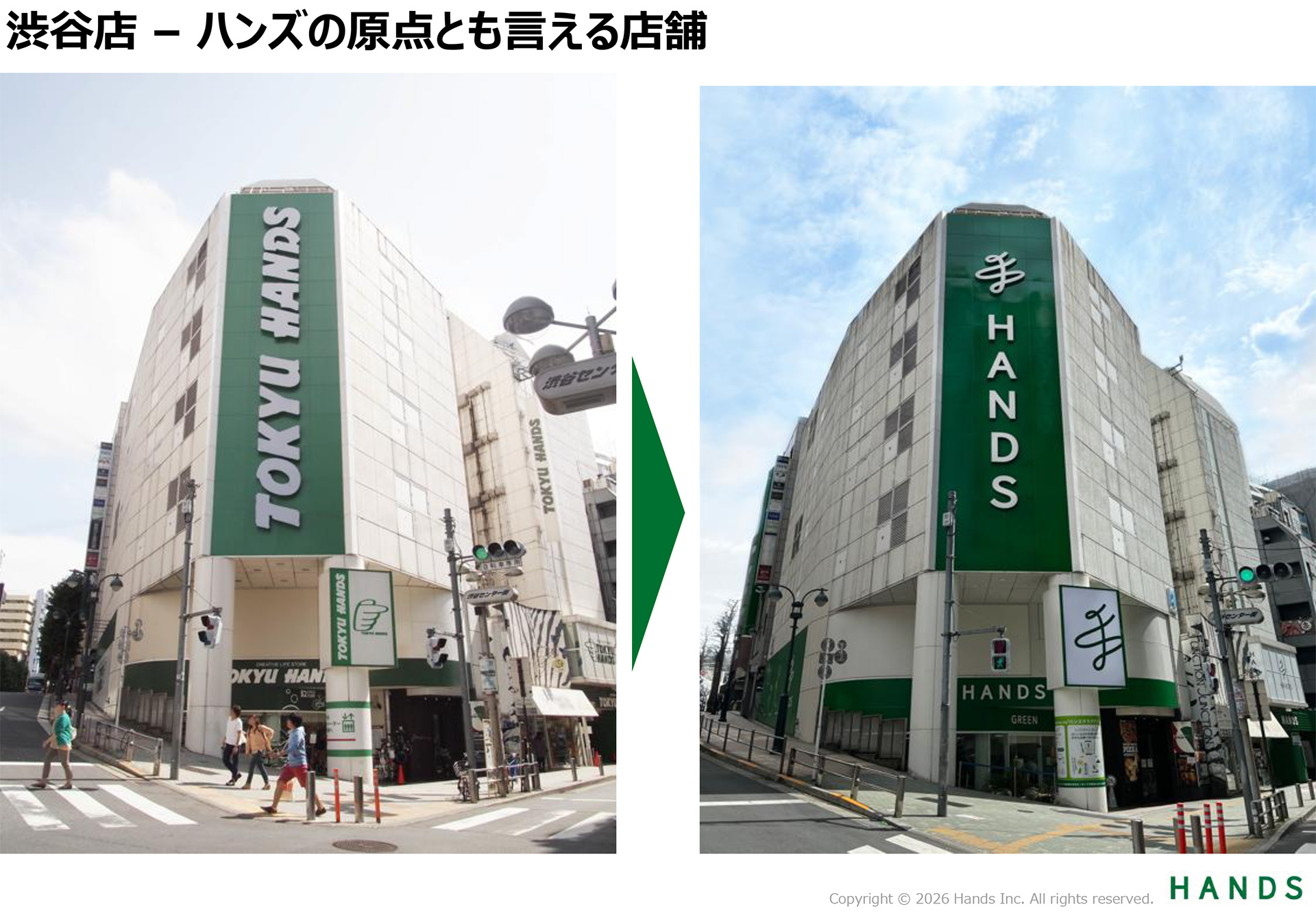 屋号、ロゴを刷新しても変わらないハンズグリーンと「手の復権」を大切に守り続けた渋谷店は今も昔と変わらない佇まいをみせる