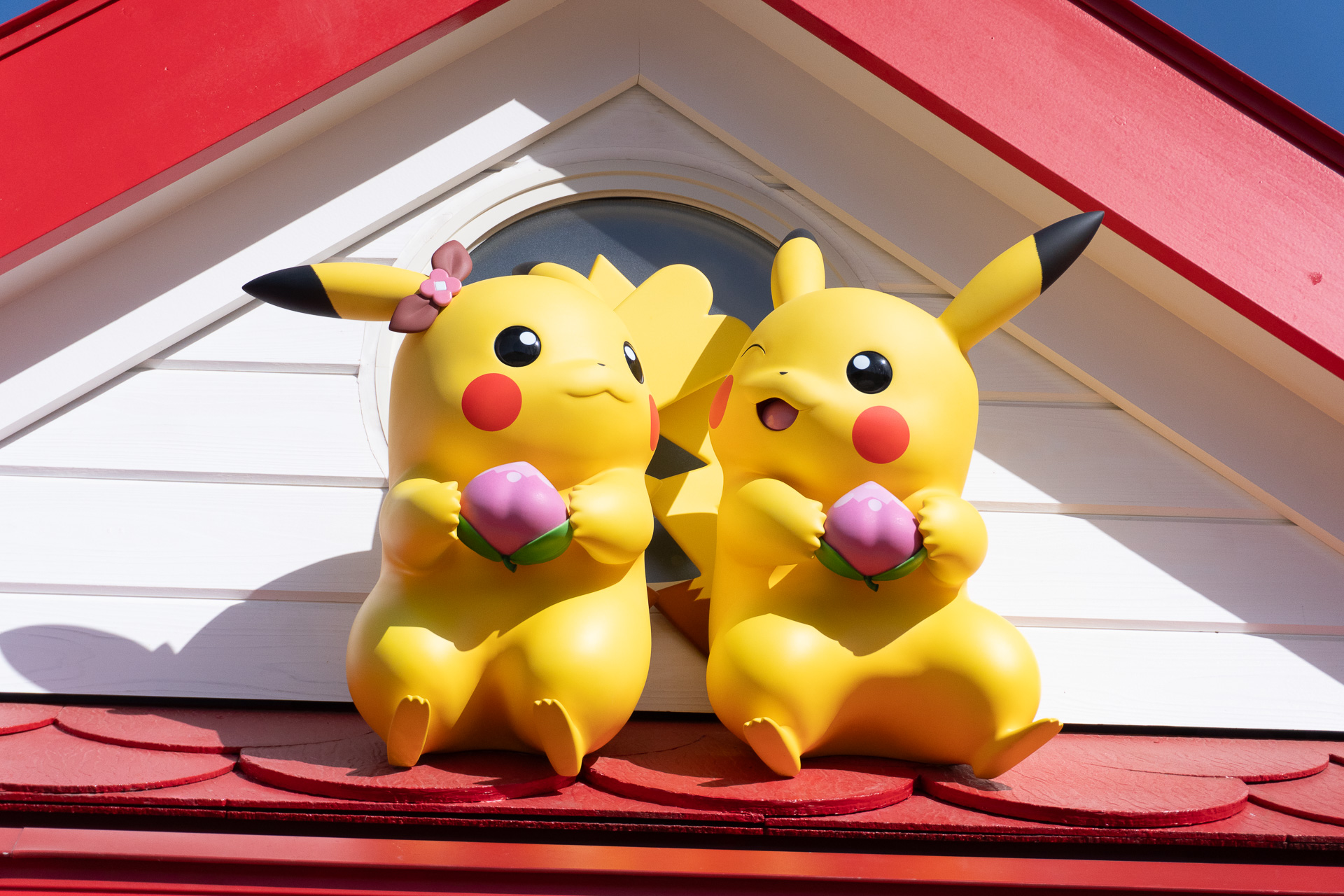 屋根の上には2匹のピカチュウ