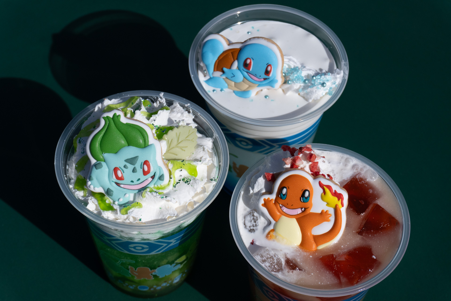 "Bulbasaur's Razor Leaf Drink," "Charmander's Ember Drink," and "Squirtle's Water Gun Drink."