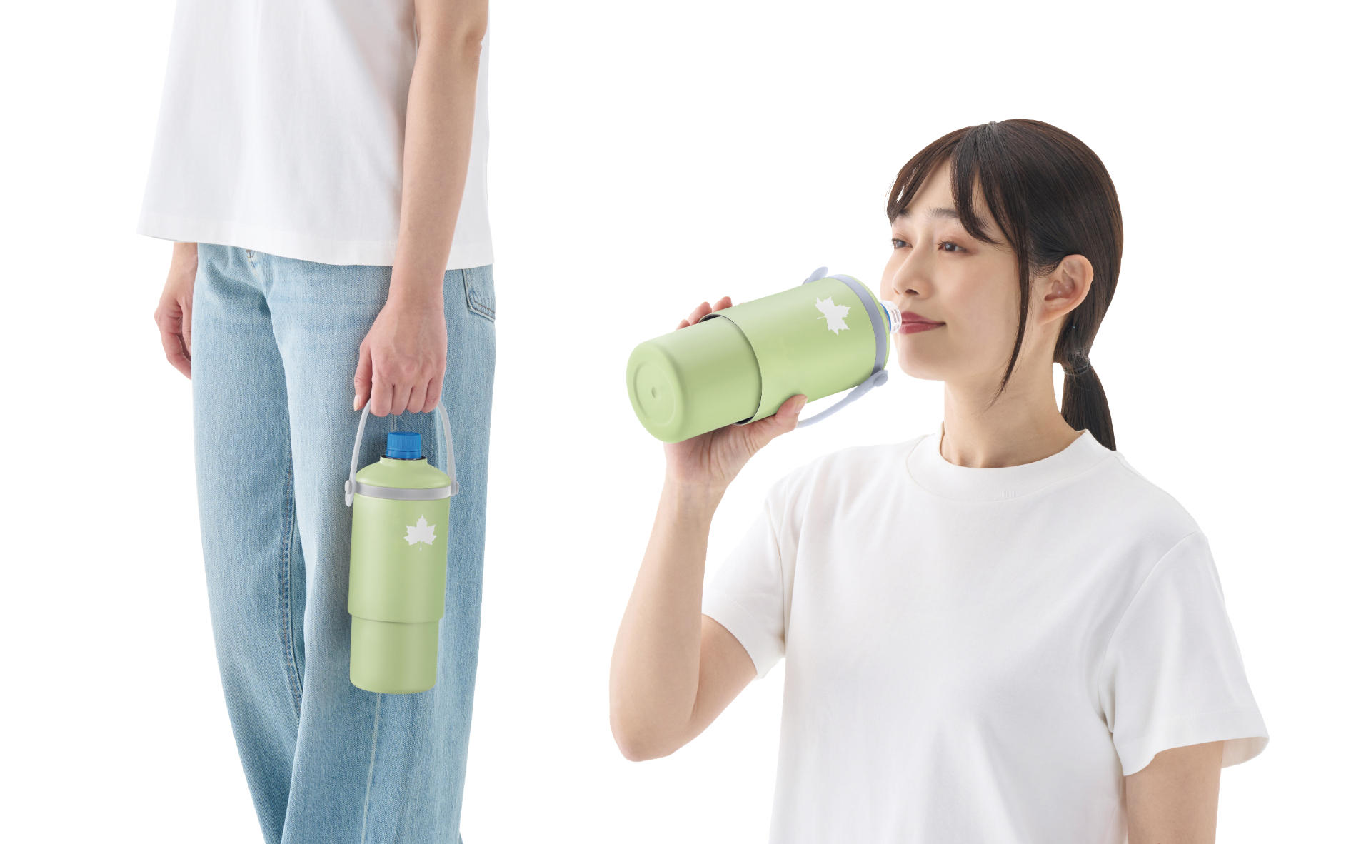 飲むときの邪魔にならない可動式ハンドルが備わり、持ち運びしやすい。真空構造は結露しにくいため、テーブル上やカバンが濡れる心配もない