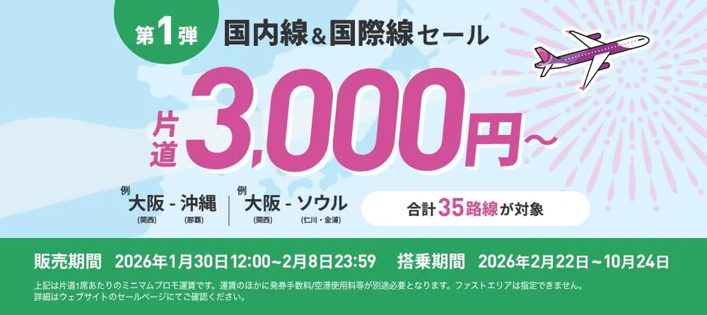 国内外35路線が片道3000円～「Peachの旅フェス第1弾」