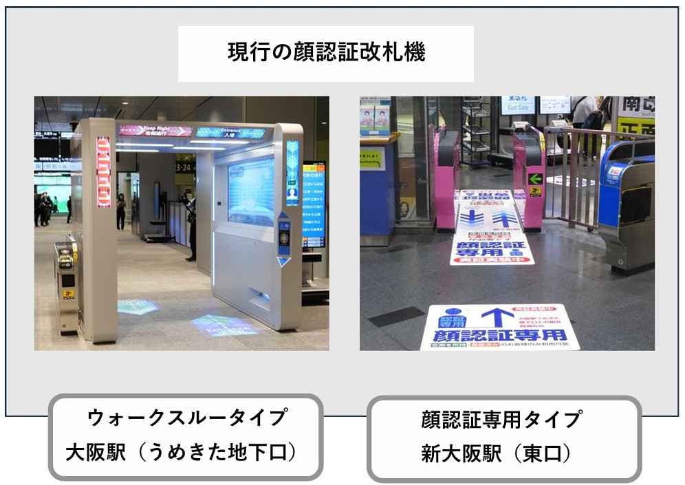 現行は2タイプとなっている顔認証改札機。新型機はICカード兼用・既存機改造で、現行2機種の利点を併せ持つ