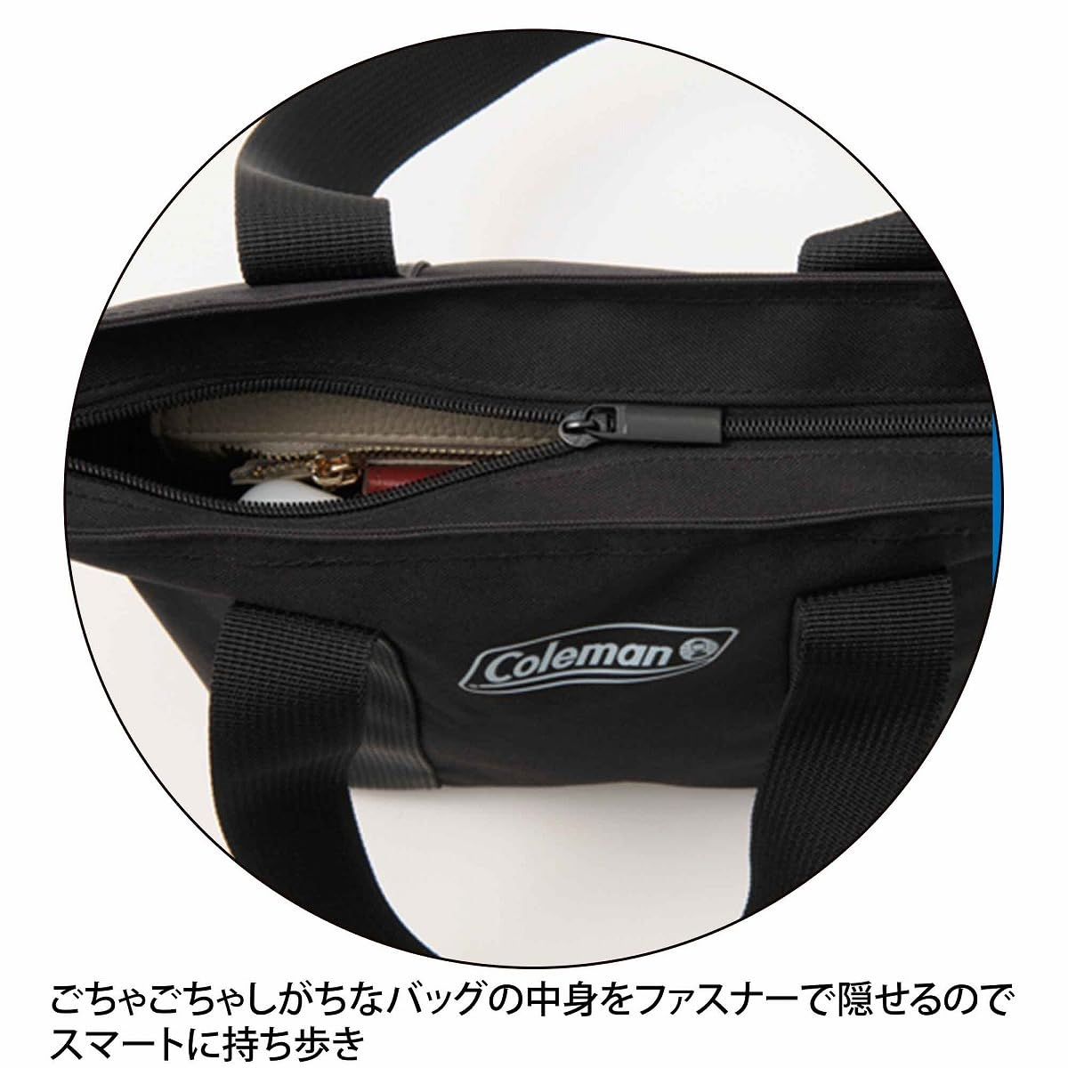 ごちゃごちゃしがちなバッグの中身を隠せるファスナー式の開口部