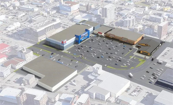 余剰地に展開する商業施設の全景。一番右が「にぎわい施設」