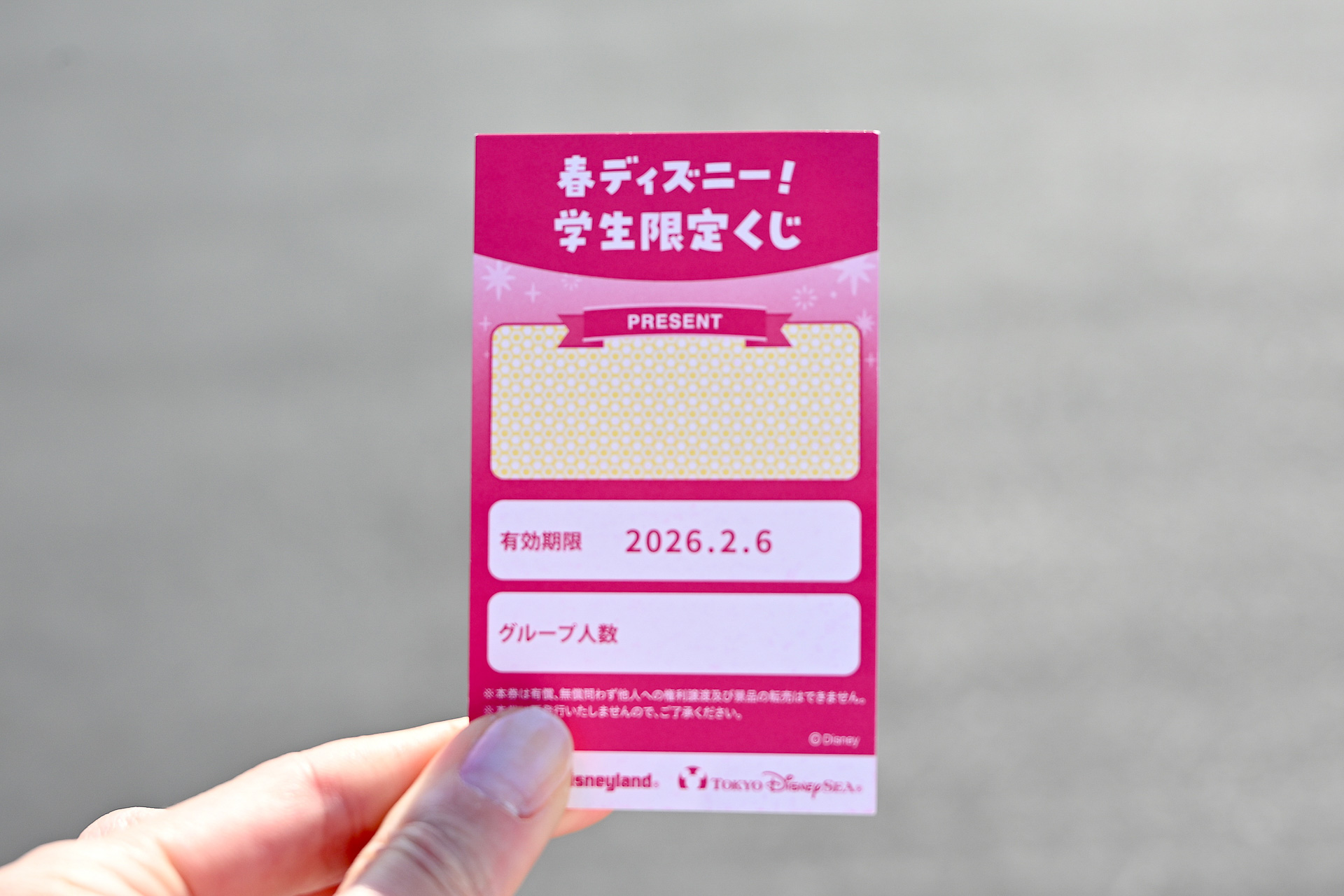 学生は「春ディズニー！学生限定くじ」が引ける。何が当たるかはお楽しみ！