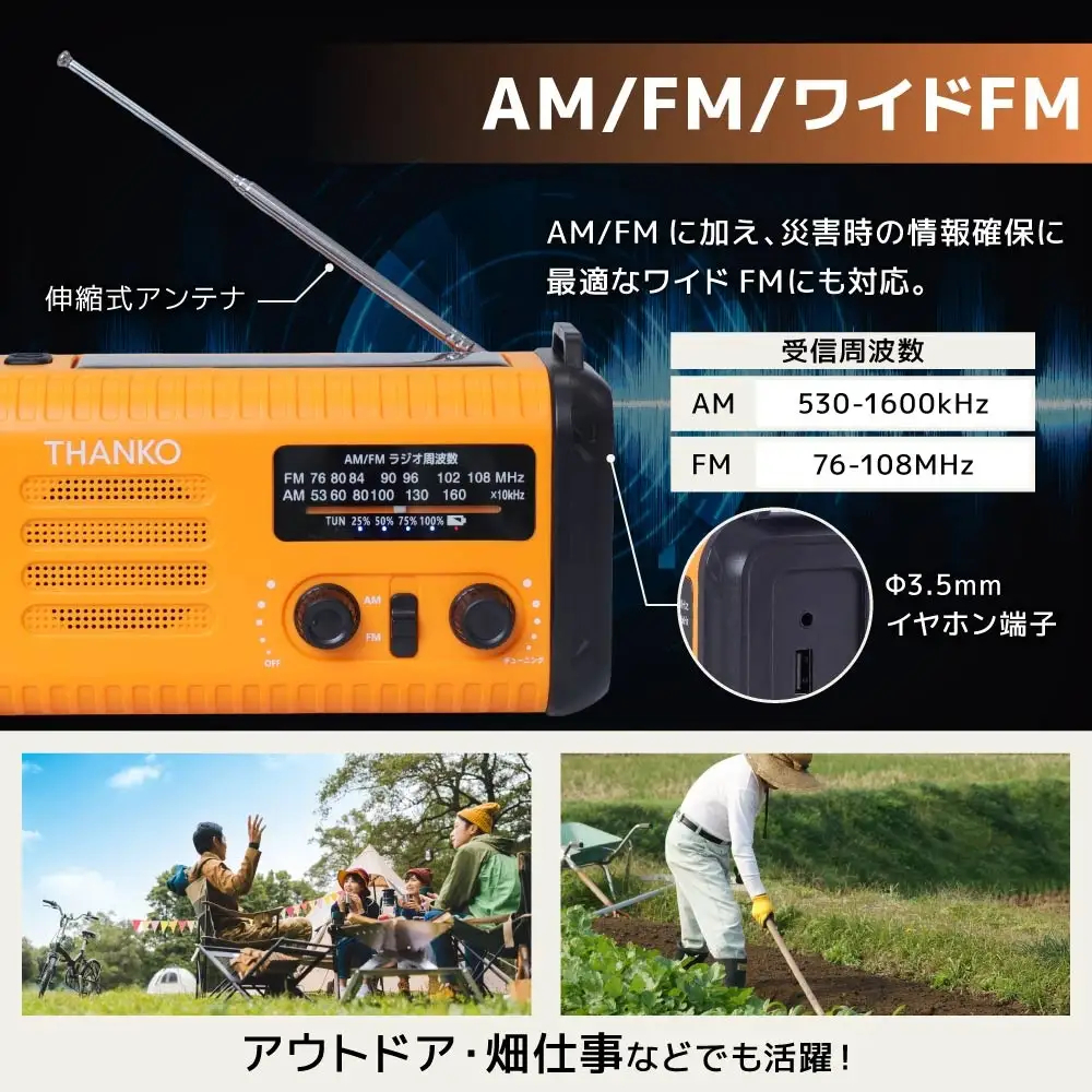 ラジオは遮蔽物に強いワイドFMにも対応