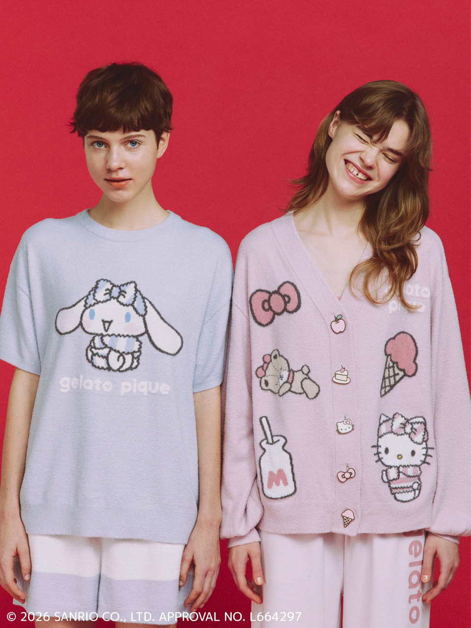 gelato pique 総柄ロングTシャツ　キティ　サンリオハウス　Tシャツ ジェラピケ×サンリオ初コラボ。ハローキティとシナモロールがもこもこ