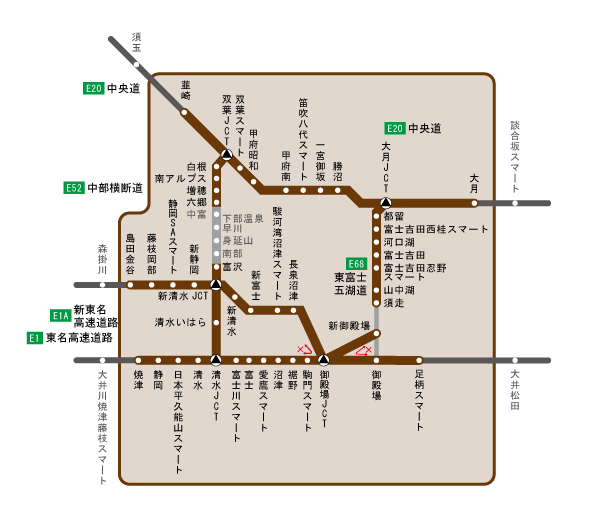 静岡・河口湖周遊プランの周遊エリア