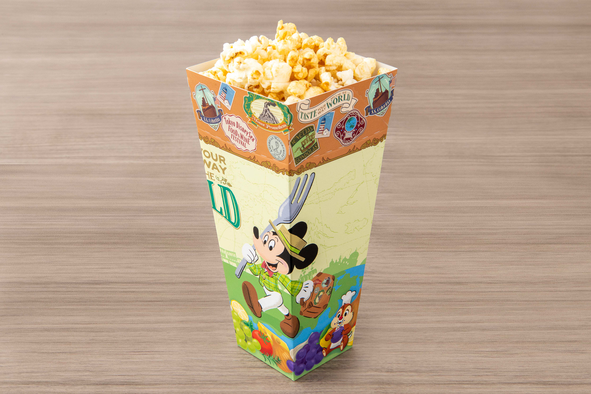 ポップコーンワゴン（リバティ・ランディング・ダイナー前）の「ホタテガーリックバターポップコーン」（400円）