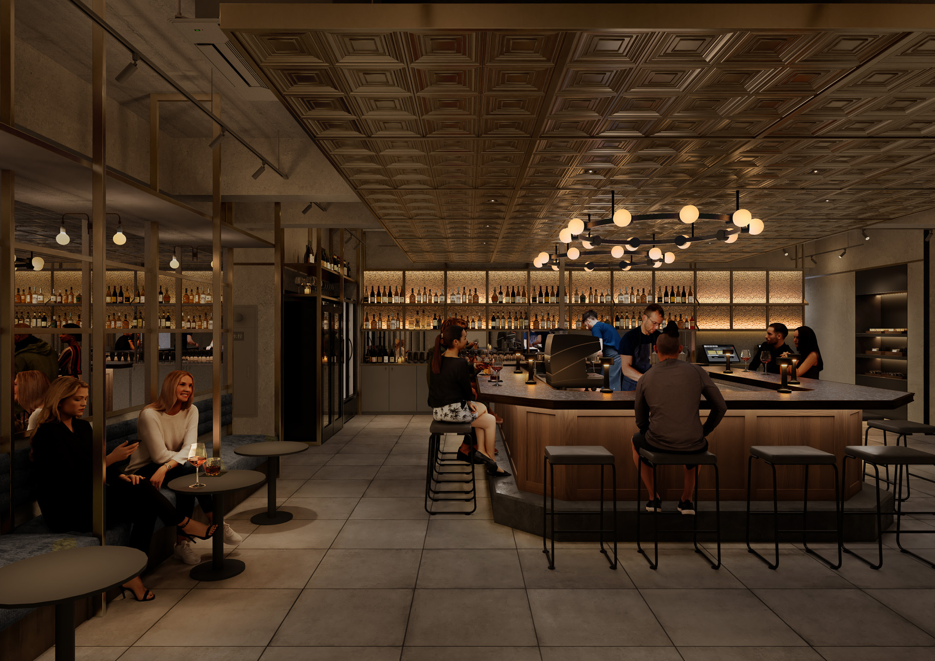 バーカウンターにホテルのレセプション機能を持たせた