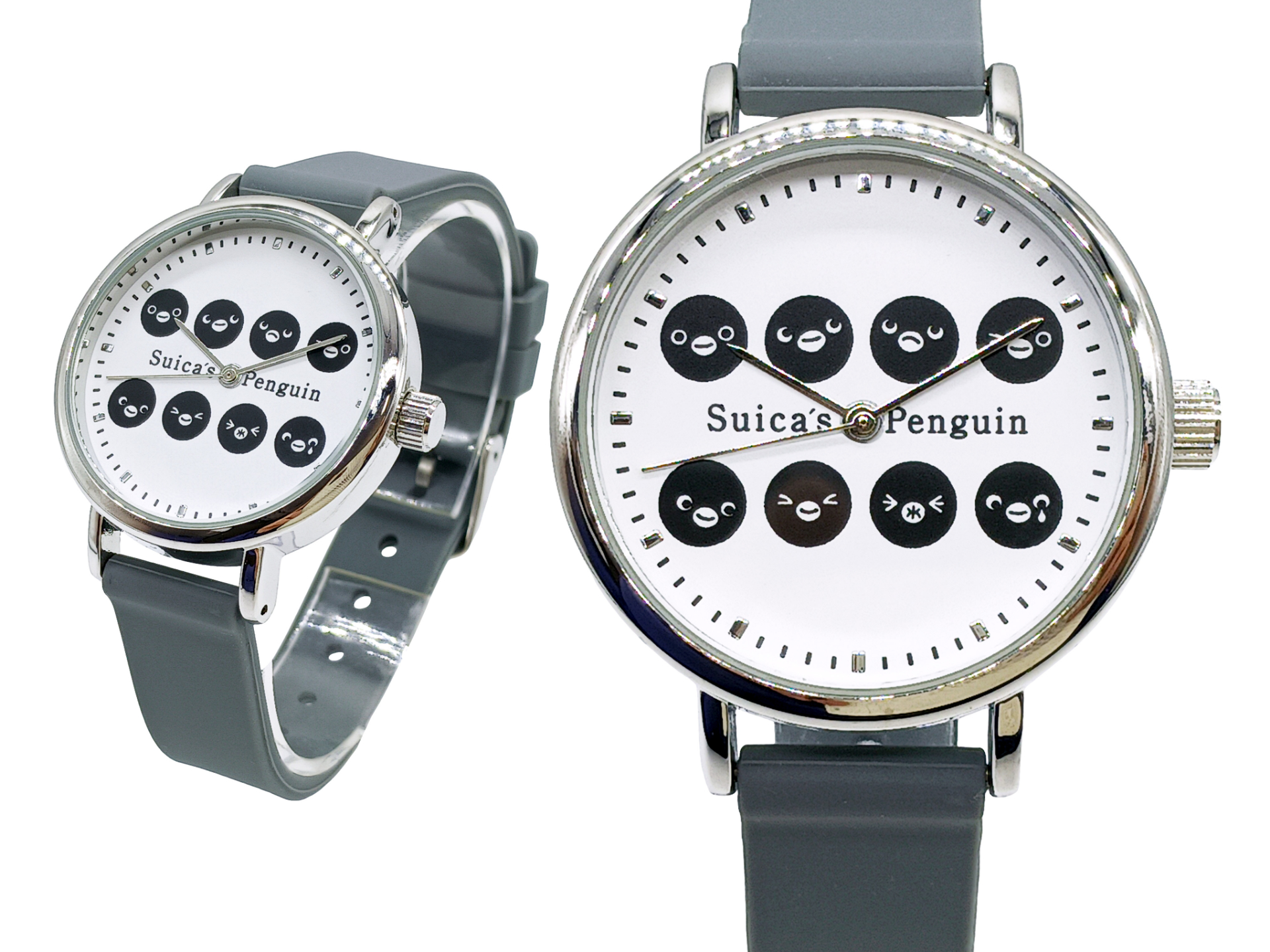 「Suicaのペンギン ラバーウォッチ（グレー）」のデザイン