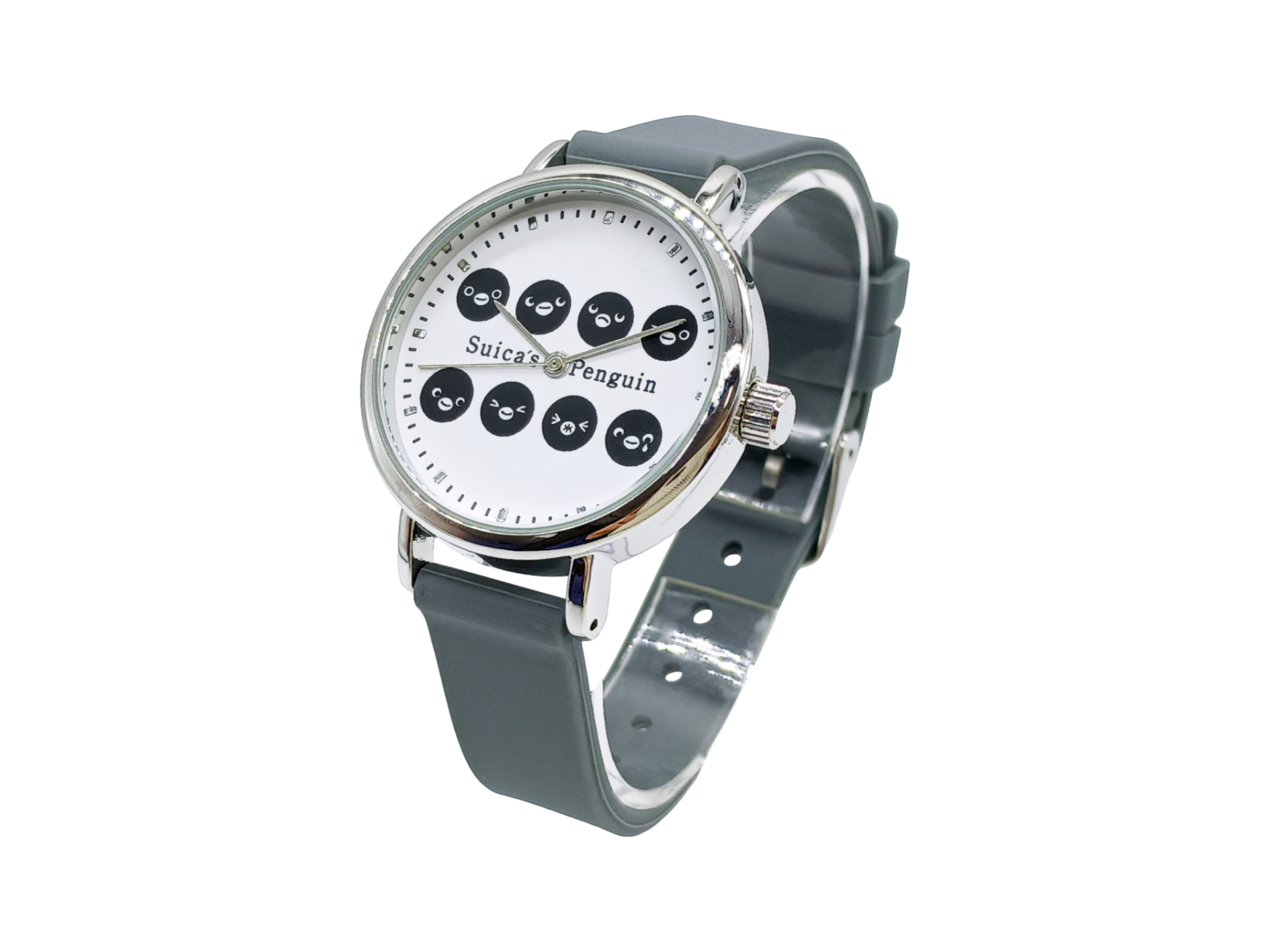 「Suicaのペンギン ラバーウォッチ（グレー）」のデザイン