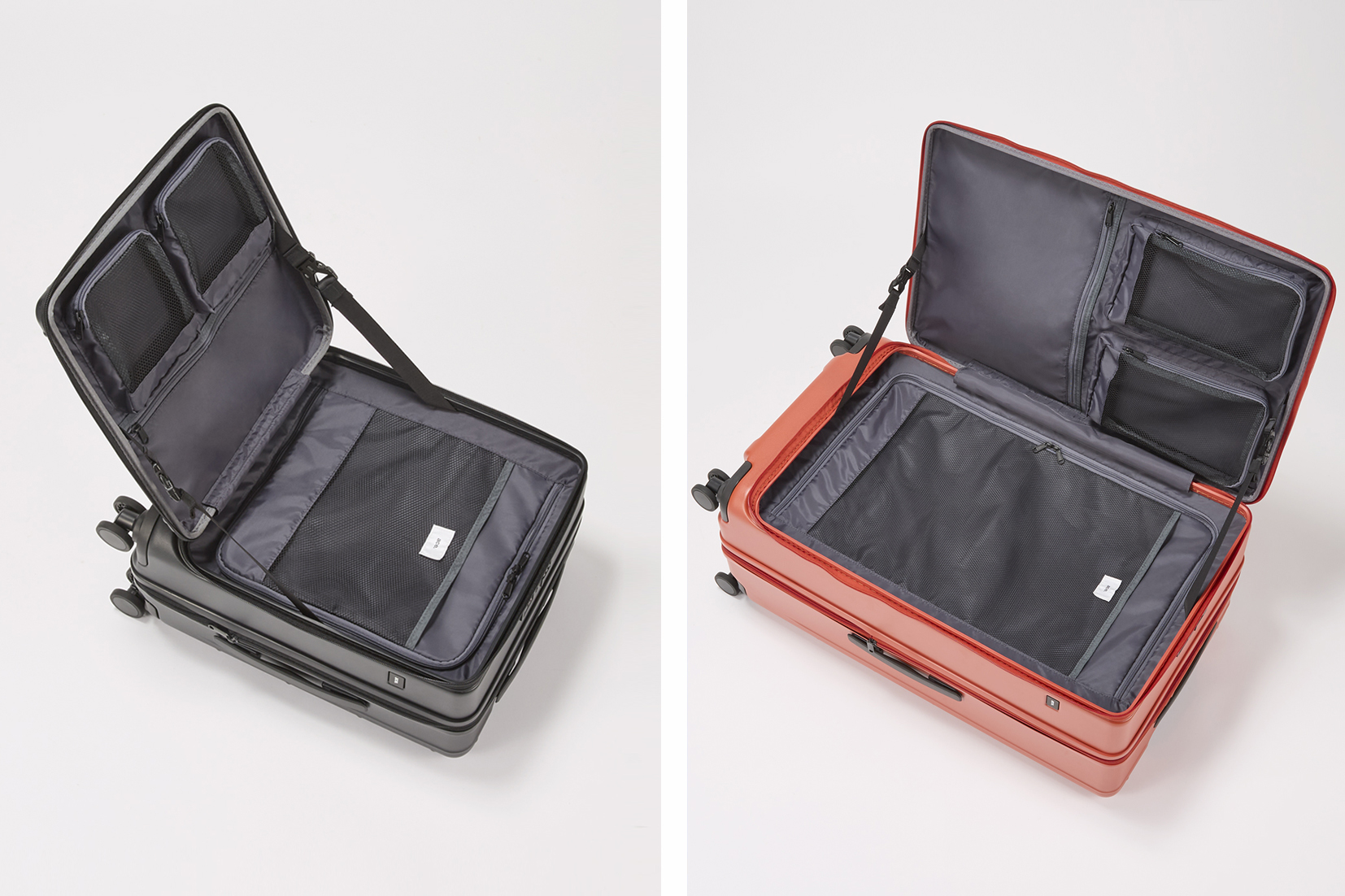 縦開きの機内持込サイズ（左）と横開きの預け入れサイズ（右）