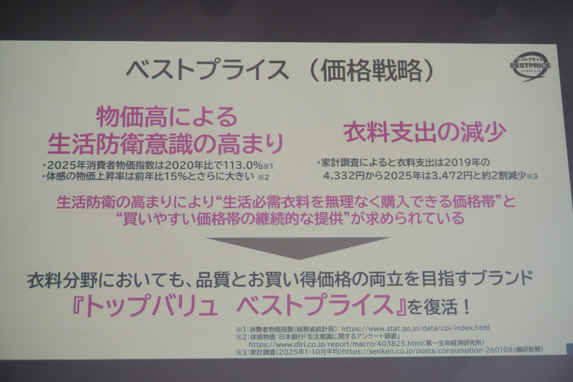 価格戦略を「トップバリュベストプライス」、高付加価値戦略を「トップバリュ」が担う