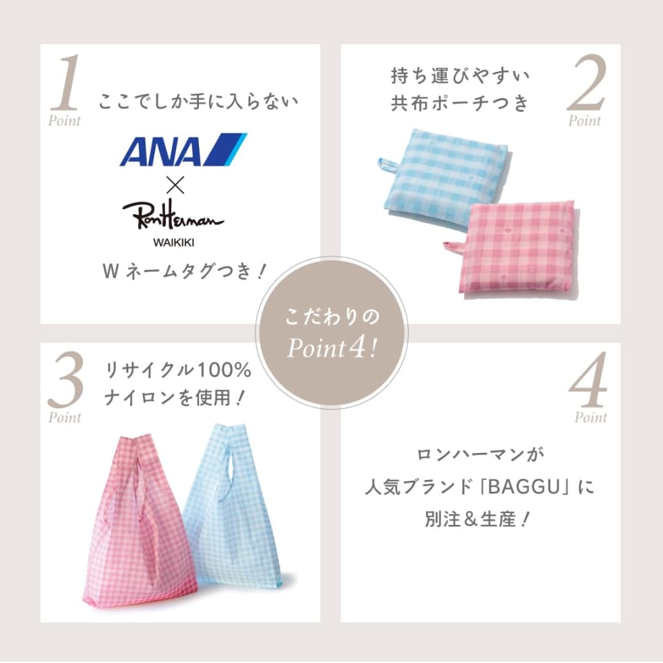宝島社、ANA×ロンハーマン ワイキキのエコバッグ発売。ライトブルー