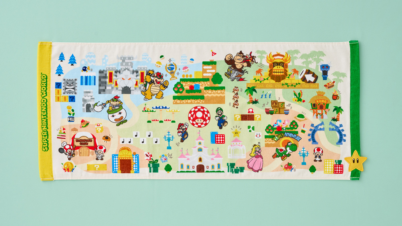The "Face Towel" featuring the Super Nintendo World area "map" motif.