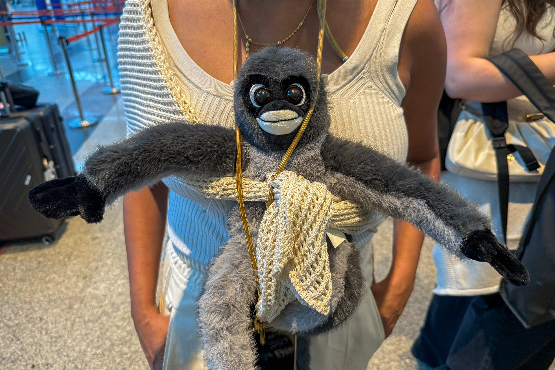 ダスキーリーフモンキーのぬいぐるみを抱っこしていた英国のご婦人。やっぱりかわいい、買ってくるんでしたわ～！と少し後悔