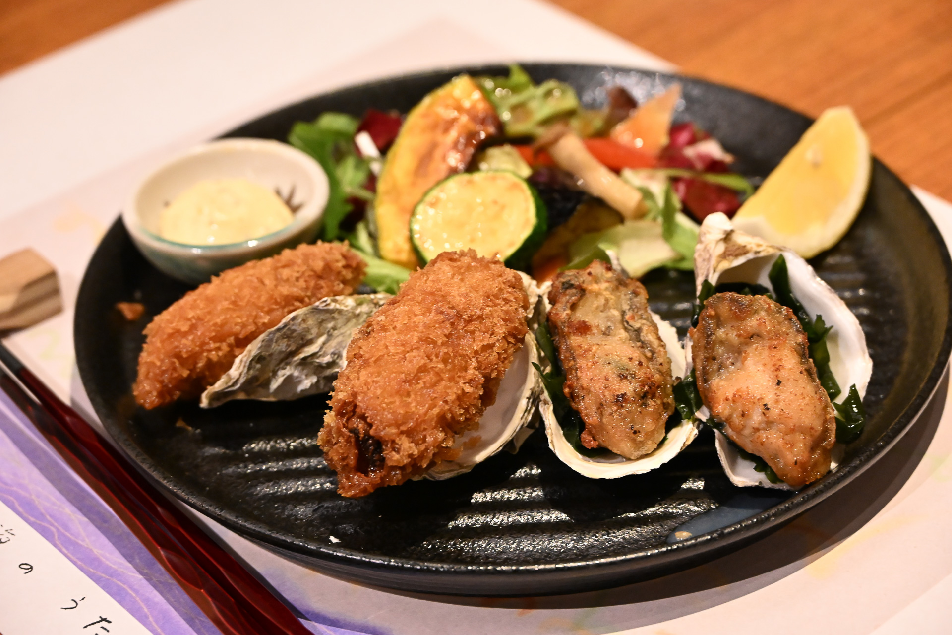 直送牡蠣のフライ・ソテー盛合せ（1980円）