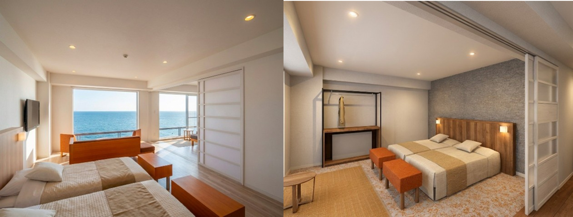 大きな窓からオーシャンビューを楽しめる「デラックスオーシャン」