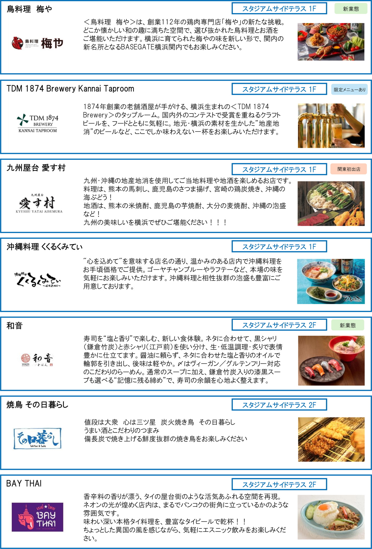 スタジアム横バル街 テナント一覧 ※画像を開いてからクリックで拡大