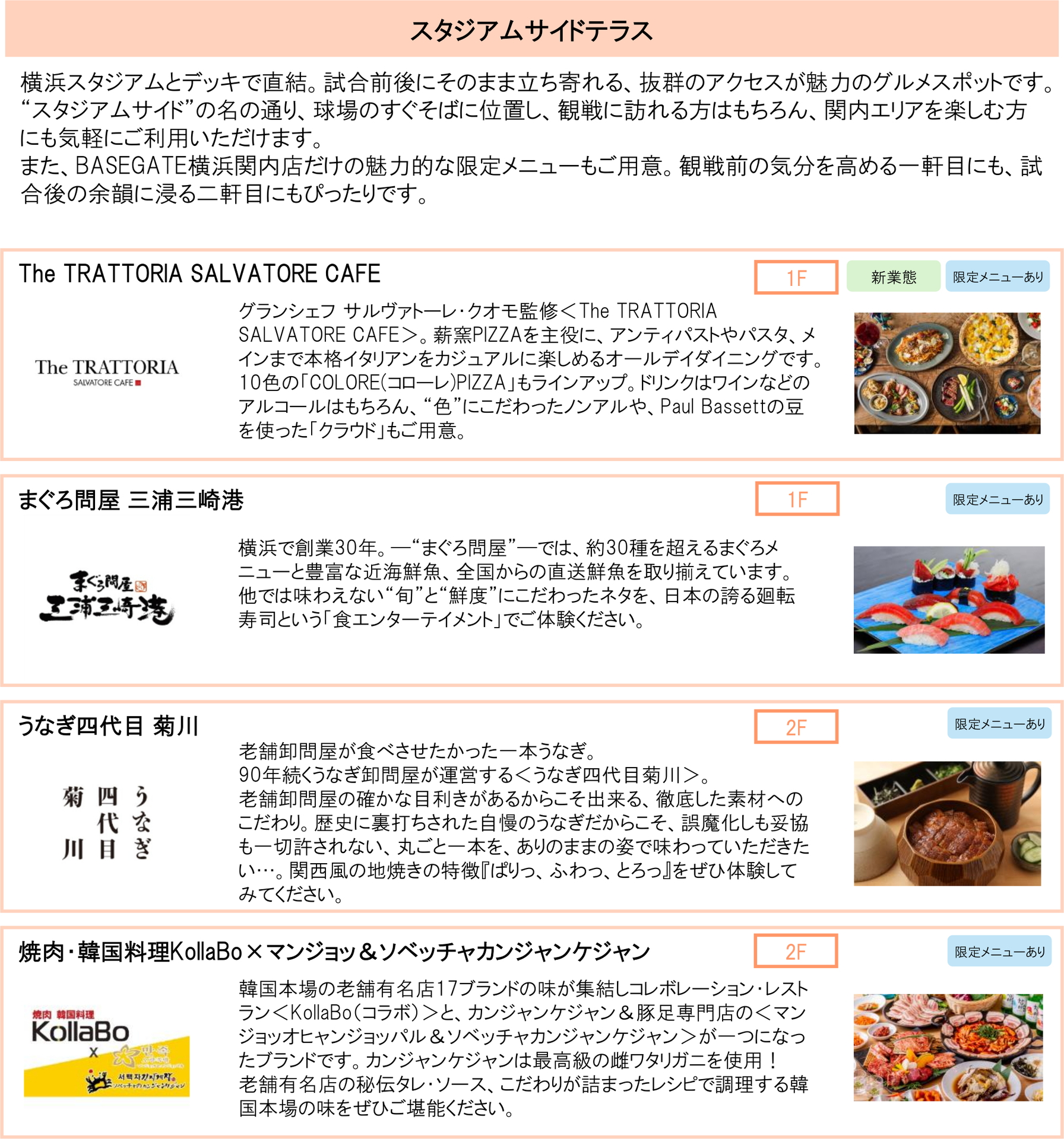 スタジアムサイドテラス テナント一覧 ※画像を開いてからクリックで拡大