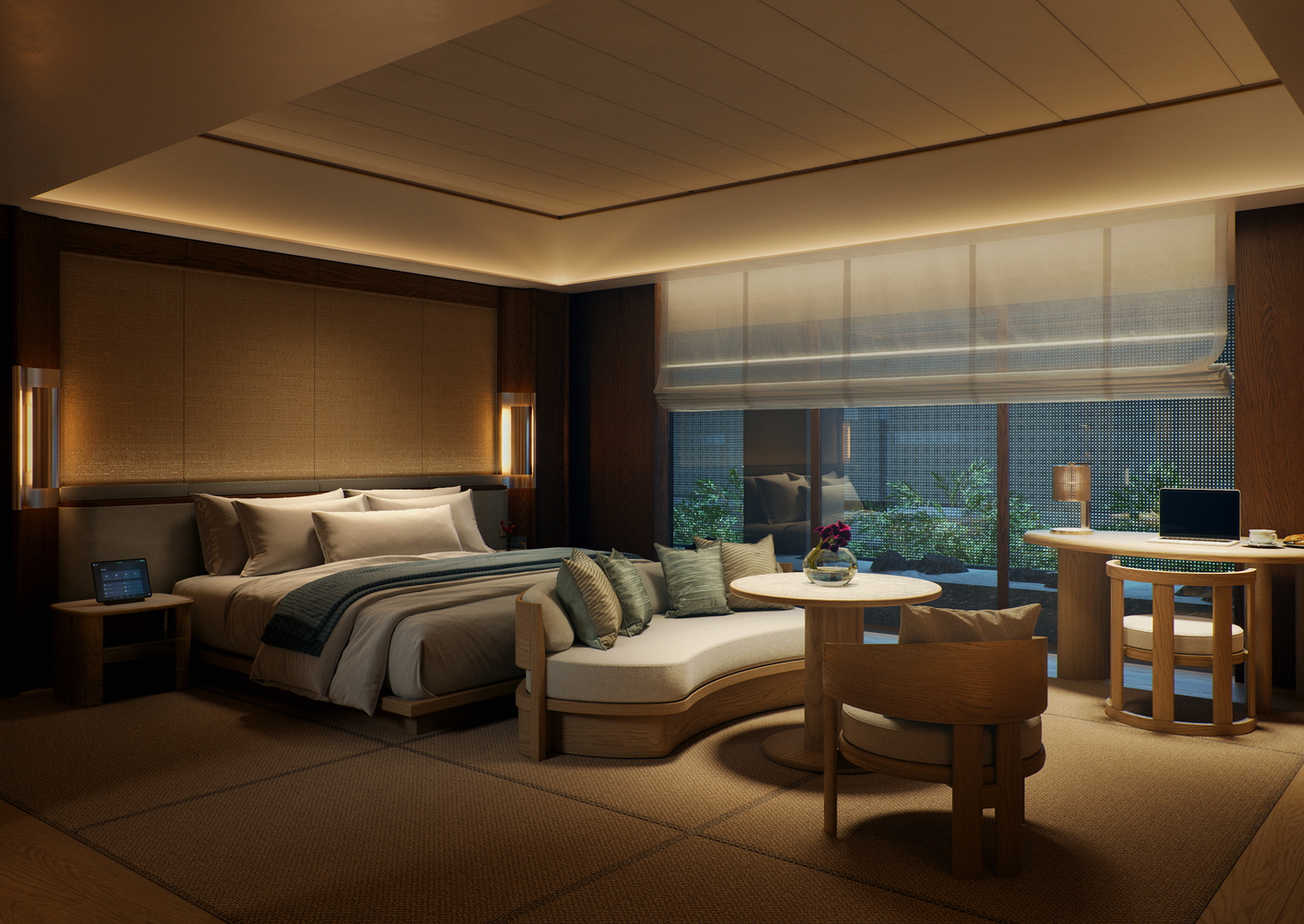 温泉風呂を備える温泉スイート