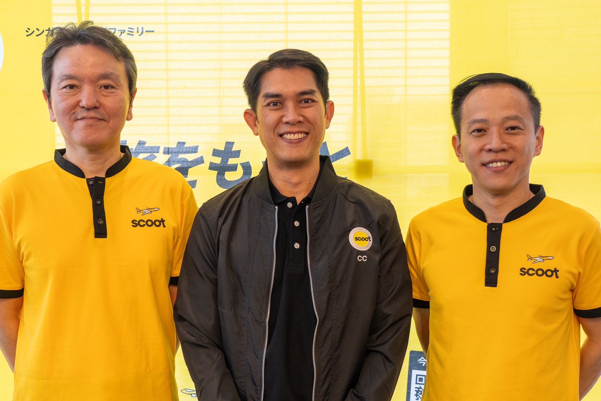 スクートがグローバル戦略と日本市場について説明した。左からスクート 日本支社長の安武秀敏氏、最高商務責任者（CCO）カルヴィン・チャン氏、北アジア地域 統括ゼネラルマネージャー バーナード・シム氏