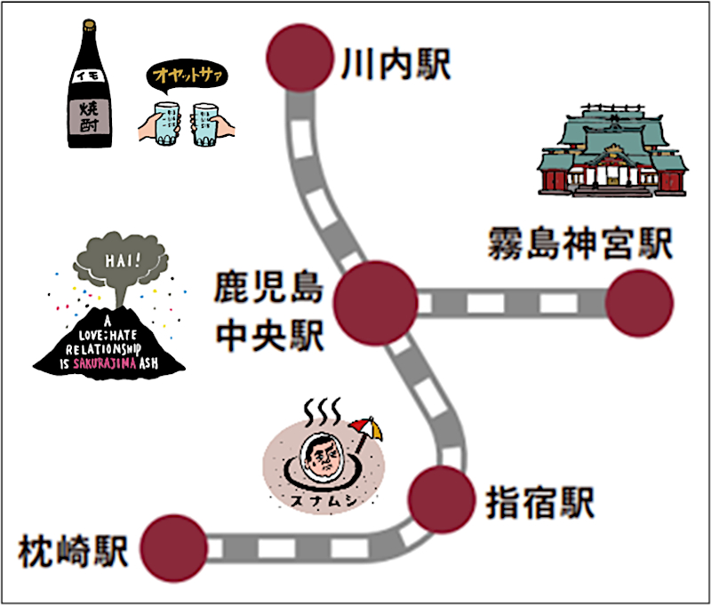 かごんまーベラスフリーきっぷの対象区間
