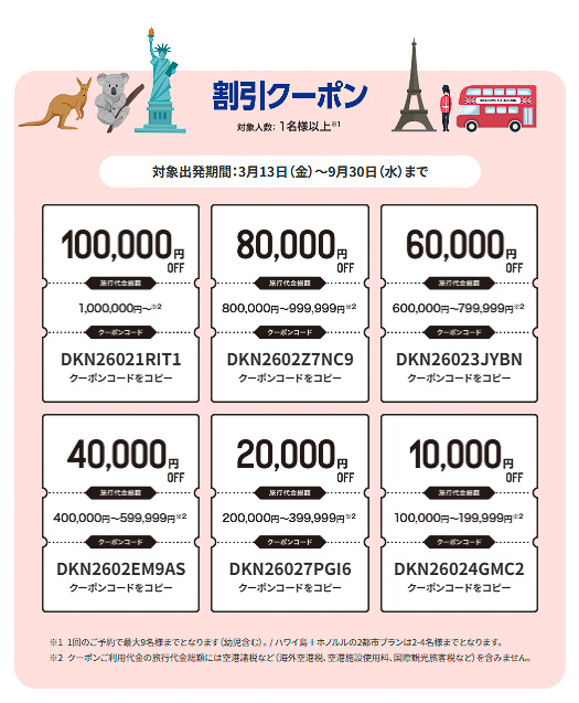 2月28日の「ANAにキュン！」では最大10万円引きクーポンを配布している
