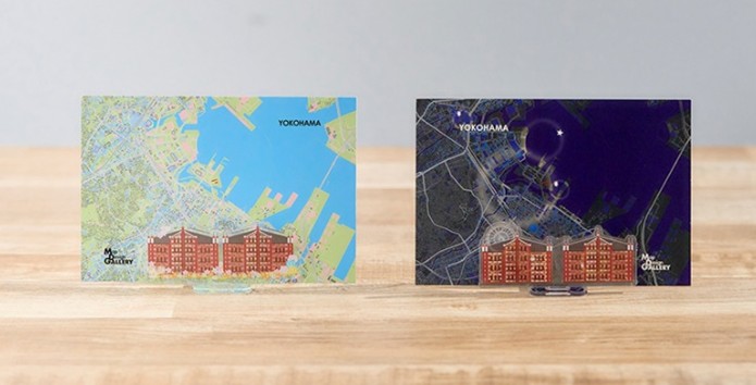 春のお昼と夜の横浜をデザインしたフレーム付きアクリルカードスタンド（全2種・各1650円）