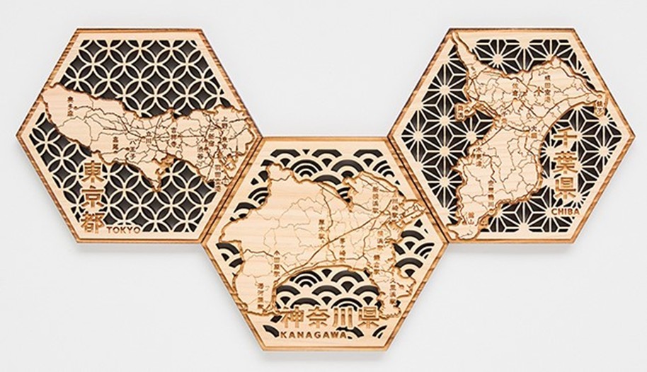 ヒノキシリーズ コースター 左から東京都、神奈川県、千葉県（全3種・各1320円）