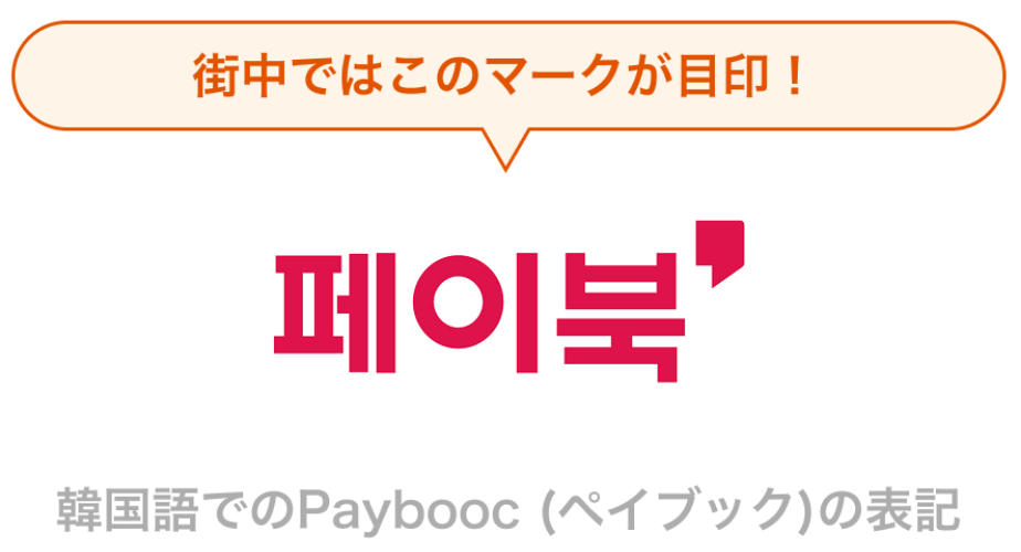 韓国の街なかではこのマーク（payboocロゴ）が目印