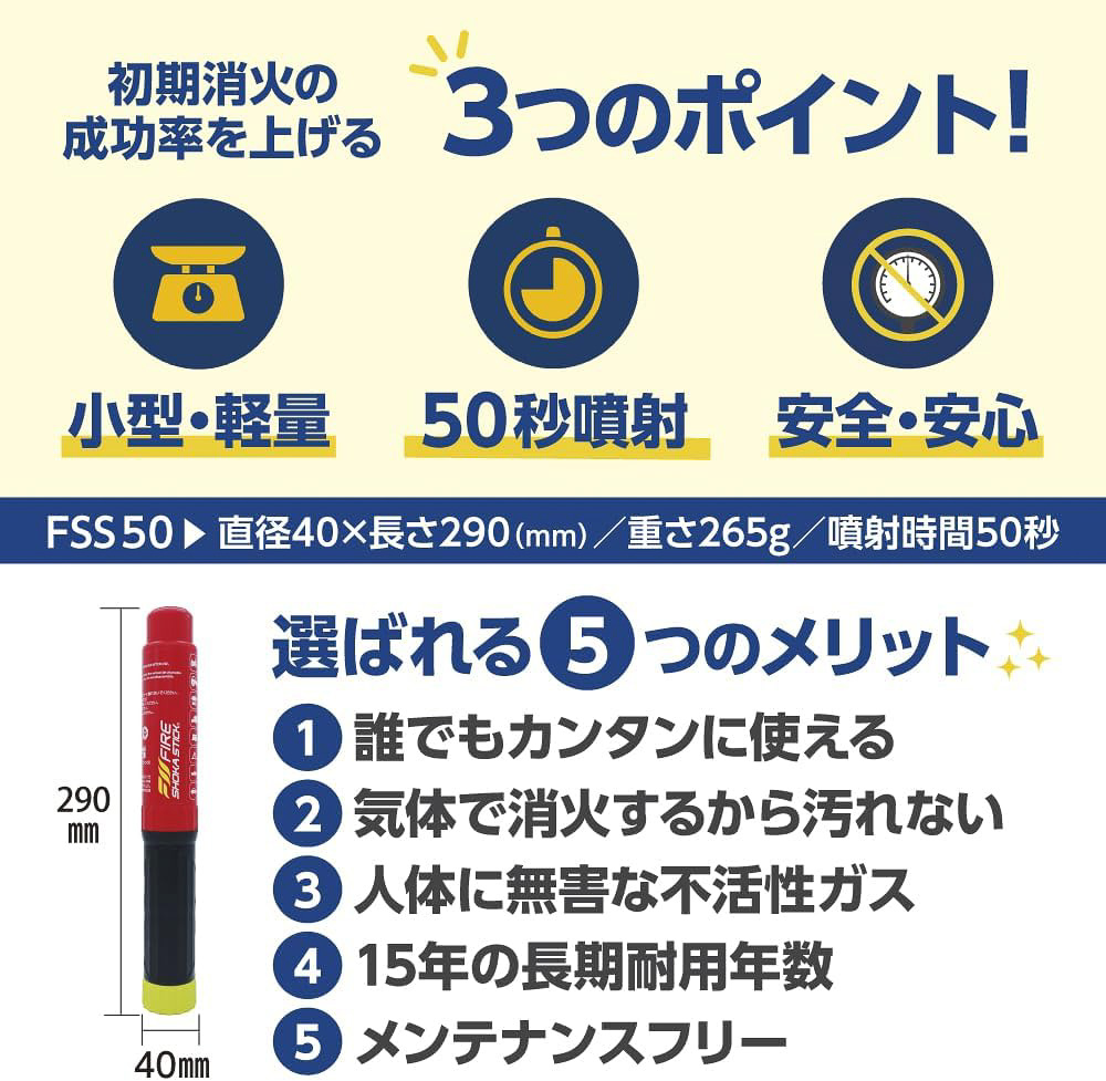 人体に無害な不活性ガスを噴射して消火を行なう
