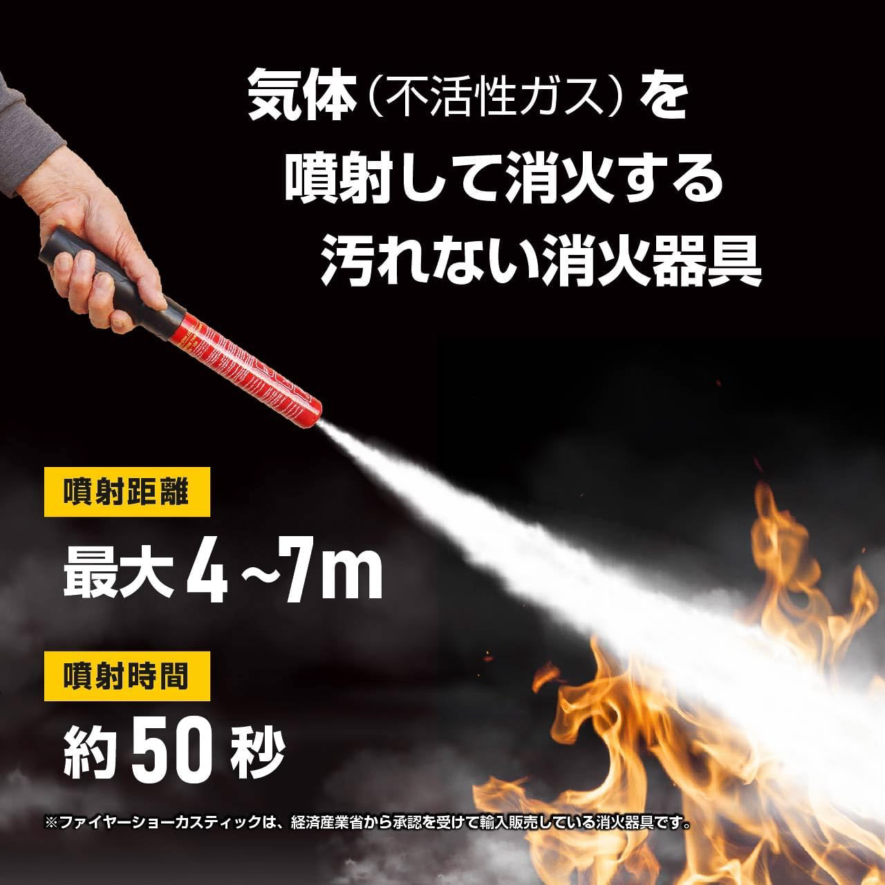 人体に無害な不活性ガスを噴射して消火を行なう