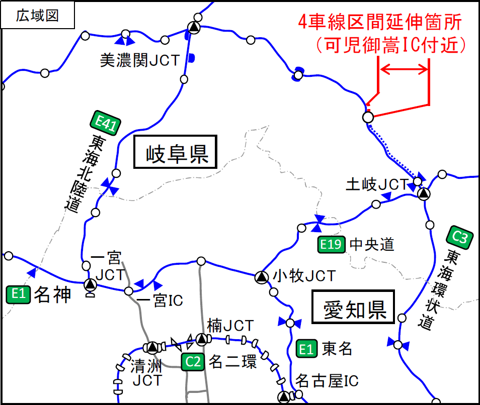 東海環状道 可児御嵩IC付近の4車線区間が延伸