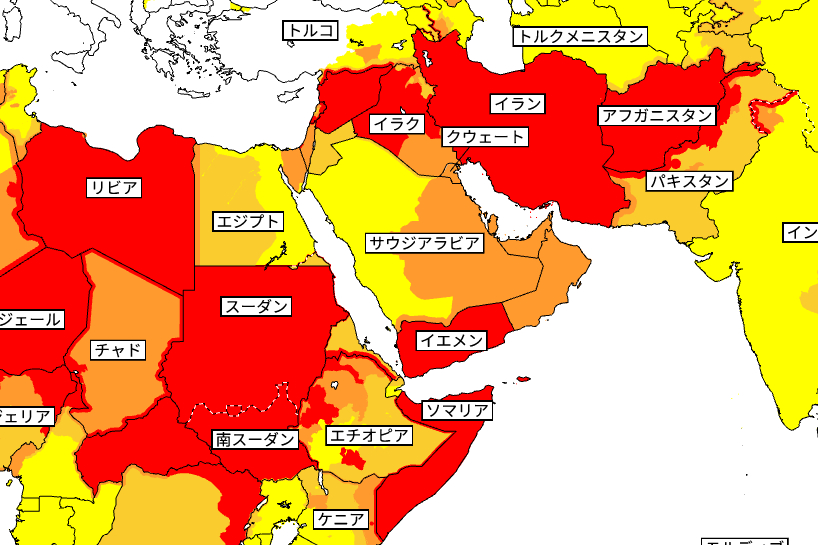 中東の危険情報レベル