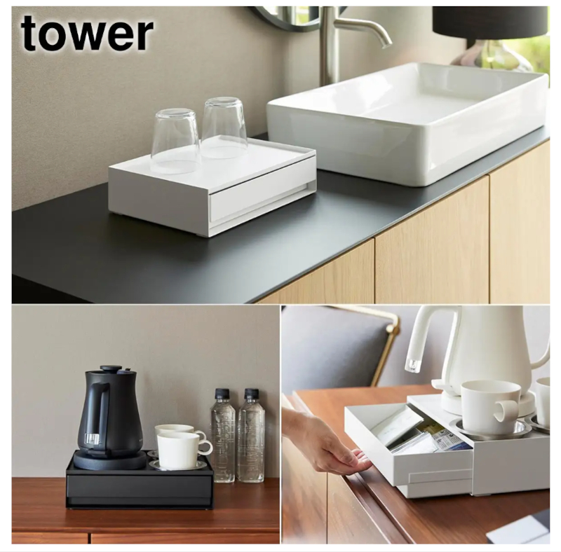 トレー付きアメニティ引き出し収納。マグネット仕切りで整理しやすい