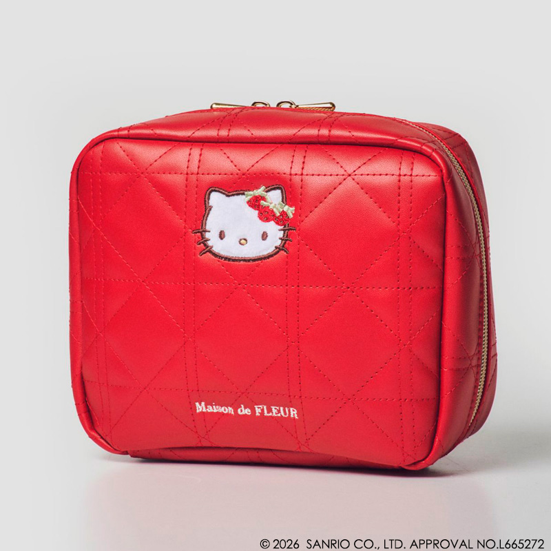 「Maison de FLEUR × HELLO KITTY いちご宝物ケースBOOK RED」。内側にはメッシュタイプ含む4つのポケットを搭載