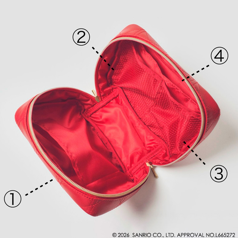 「Maison de FLEUR × HELLO KITTY いちご宝物ケースBOOK RED」。内側にはメッシュタイプ含む4つのポケットを搭載
