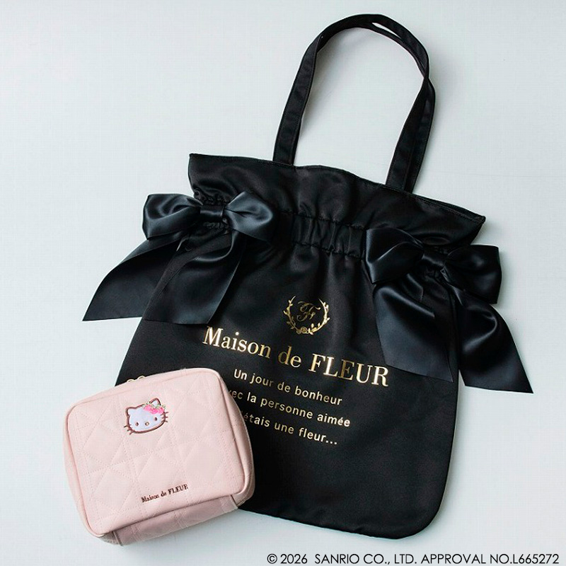 「Maison de FLEUR × HELLO KITTY いちご宝物ケースBOOK PINK」。レザー調の高級感あるキルティング生地に、キティちゃんの刺繍をあしらう